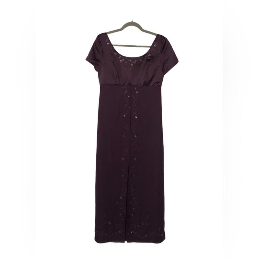 MichaelAngelo Women’s Dress Beaded Front Pleat High Bodice Scoop Neck Plum